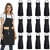 DUSKCOVE 12 Pack Plain Bib Aprons with 2 Pockets - Black Unisex Commercial Apron Bulk for Kitchen Cooking Restaurant BBQ Painting Crafting