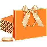 Silkfly Thank You Gift Bags with Handle 12x10x4'' Welcome Return Gifts Bag with Bow Ribbon for Wedding Bridesmaid Baby Shower Birthday Housewarming Employee Appreciation Day(Orange, Gold,12 Pcs)