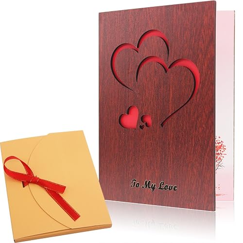 Creawoo Handmade Walnut Wood Love Greeting Card with Unique Gift Card Box The Best Birthday, Valentine's Day Anniversary Idea Card