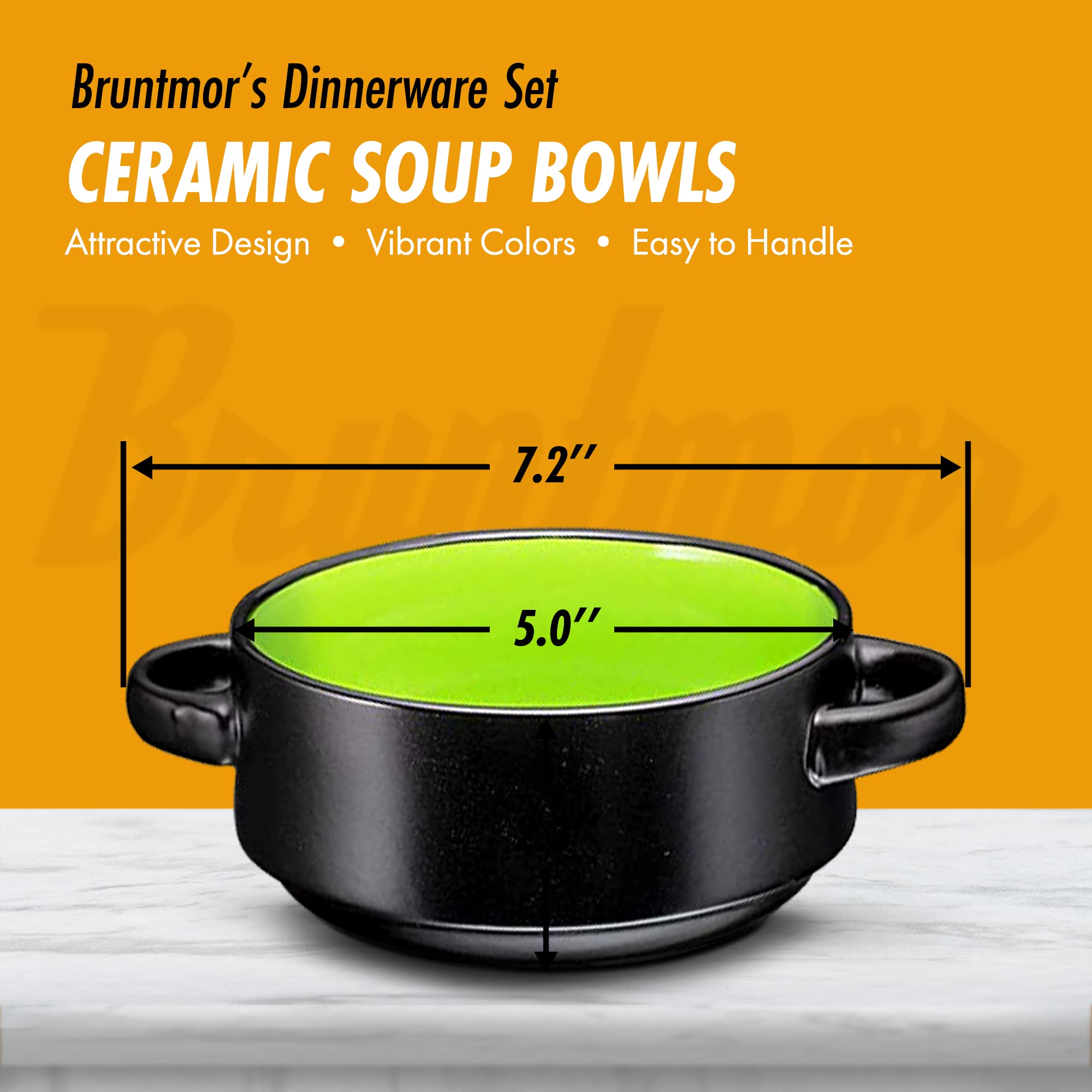 Bruntmor Soup Crocks with Handles, Porcelain Ceramic Bowls, for Rice