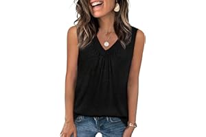 WELINCO Women's Summer Casual Tank Tops Flowy Pleated V Neck Sleeveless Tops