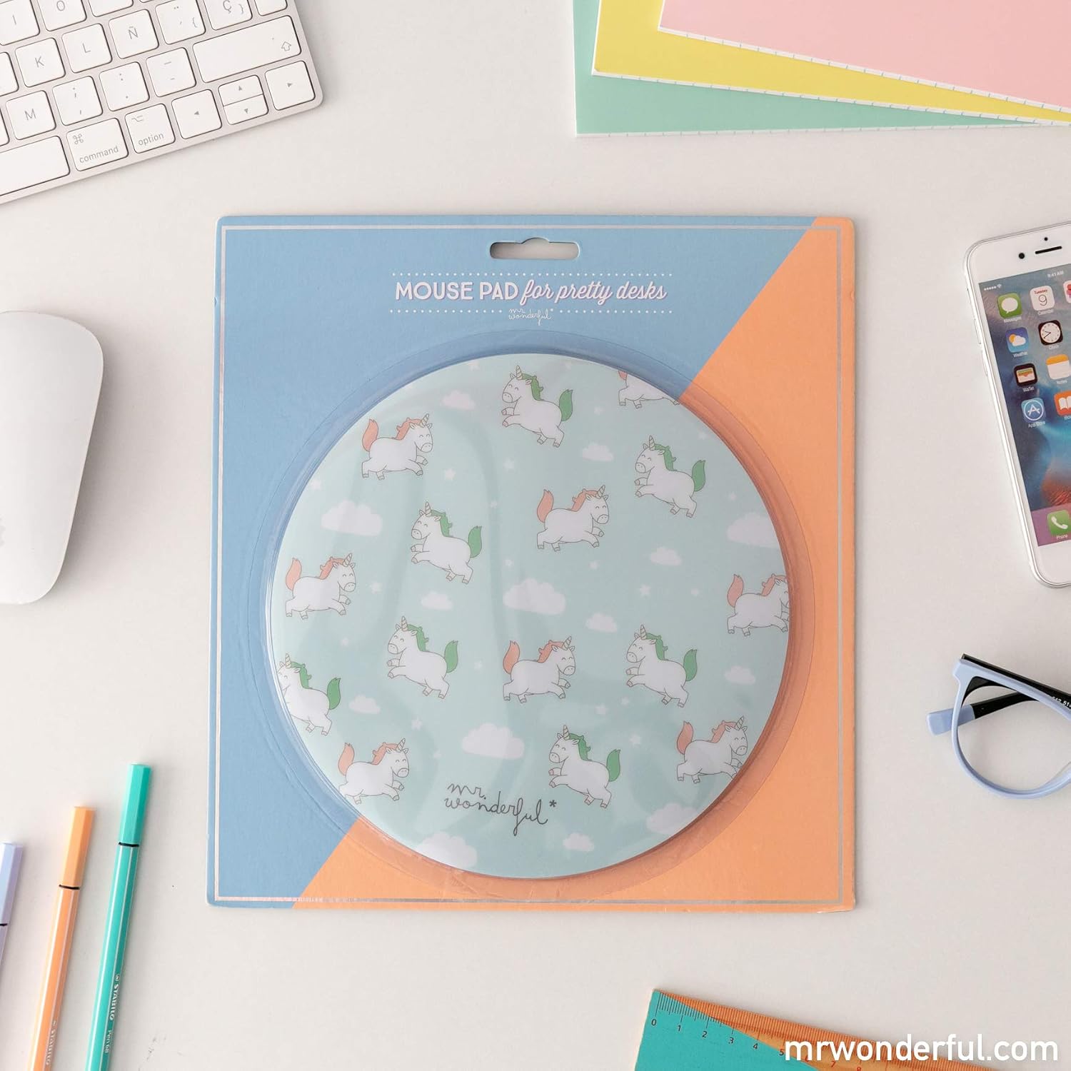 WONDEE Mr Wonderful Round Mouse Mat with Mini Unicronium Design on Sky Blue Background, Unicorns, Medium - Image 4