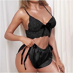 Women's Nightgown Two Piece Lace Satin Spaghetti