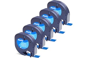 5PK Letratag Label Tape 91335 S0721650 Plstic Compatible with Dymo LT Refills for LT-100H LT-100T QX50 Label Maker,Black on B