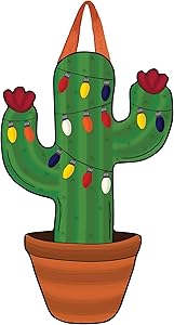 Studio M Cactus Christmas Winter Christmas Door Décor Decorative Front Door Sign with Colorful Ribbon Hanger, Durable Fade Resistant PVC, Made in The USA