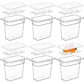 Sunnyray 6 Set 1/9 Size Polycarbonate Food Pans with Lids and Drain Shelf Deep Square Food Storage Containers for Kitchen Restaurant Fruit Vegetable Food Storage (6 inch deep)