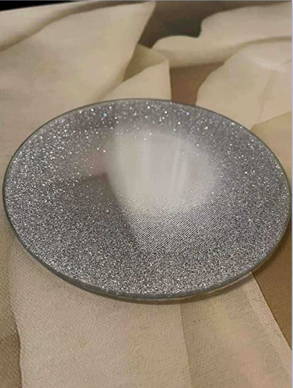 Glittery Silver Mirror Sparkle Glass Coaster Circle Bling Glitter Candle Plate Gift 15cm