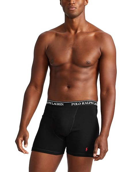 POLO RALPH LAUREN UNDERWEAR MEN’S CLASSIC FIT COTTON BOXER BRIEFS 3 PACK, POLO BLACK, L