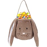 Plush Easter Bunny Basket for Kids Boys Girls Easter Buckets with Long Plush Ear Personalized Egg Hunting Bags,Bunny Kids Easter Tote Bags for Easter Decorations Candy