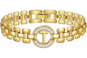 WEDDINEN Initial Bracelets for Women, 14K Gold Plated Letter A-Z Bracelets with Diamonds,Thick Chain Bracelet for Women trendy Jewelry Gifts