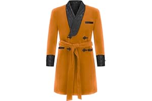 Apornipal Men's Long Velvet Smoking Robe Double Breasted Jacket Blazer with Belt for Dinner Wedding Party