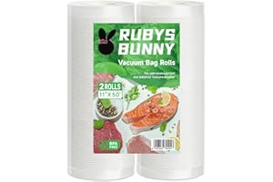 RUBYS BUNNY Vacuum Sealer Bags,2 Rolls 11 in x 50 ft Seal Bags for Food Saver,Meal Prep and Sous Vide.4 Mils+13 Mils Thickened Surface,Heavy Duty,Commercial Grade,BPA Free,Customized Size Bag
