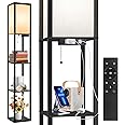 OUTON Floor Lamp with Shelves, Dimmable Shelf Floor Lamp with Remote, 1USB & 1 Type C Ports, 1 Power Outlet, Modern Standing Lamp with 4 Color Temperature for Living Room, Bedroom, Matte Black