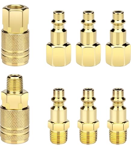Qolekog 1/4" NPT Air Hose Fittings Kit – 11-Piece Brass Couplers & Plugs For Air Tools, Compressors
