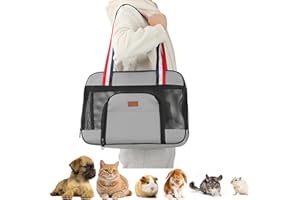 PATAZONE Grey Puppy Carrier Small Dog Handbag Cat Bag Bunny Rabbit Small Animal Purse Traveling Outdoor Go to The Vet Carry (Small, Grey)