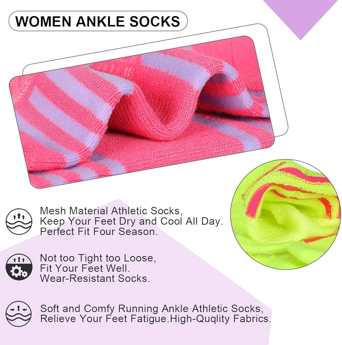 LITERRA Womens Ankle Socks 6-Pairs Athletic Running Low Cut Socks Cushioned : Clothing