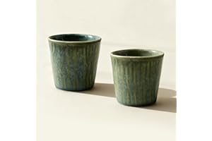 SEICASAYA 100 ml Ceramic Espresso Shot Cups 2 Piece Set Kiln Fired Artist Glaze Thick Walled Heat Retaining Coffee Cups (Gree