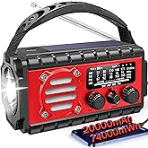 20000mah Emergency Radio, SW/NOAA/AM/FM Weather Radio, Solar Powered Hand Crank Charger with Big Battery Powered, Portable, Cellphone Charge, SOS, Flashlight for Emergency/Home