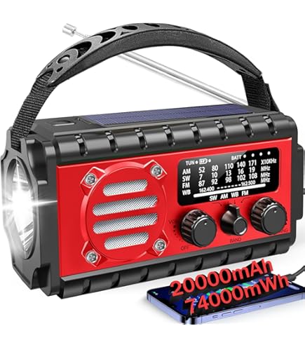 Rádio De Emergência 20000 MAh - Manivela, Solar, AM/FM/NOAA Com Lanterna E Carregador