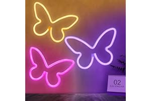 BRIGHTDECK 3 Pcs Butterfly Neon Signs, Neon Light for Bedroom, USB or 3-AA Battery Powered LED Wall Décor for Valentines Day Birthday Gift, Wedding, Party, Home Decor (Pink, Purple, Warm white)