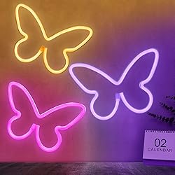 BRIGHTDECK 3 Pcs Butterfly Neon Signs, Neon Light