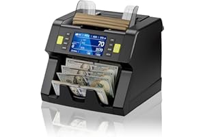 MUNBYN IMC21 Money Counter Machine Mixed Denomination, CIS/UV/IR/MG/MT Counterfeit Detection, Touch Screen, USD, MXN, LBP, CAD Cash Counter for Business, Printer Compatible Bill Counter, 2Y Protect