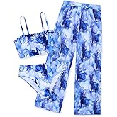 Vogseek 6-16T Girls 3 Pieces Bikini Bathing Suit with Rash Guard Pants Quick Dry Swimwear Cover-Up Sets