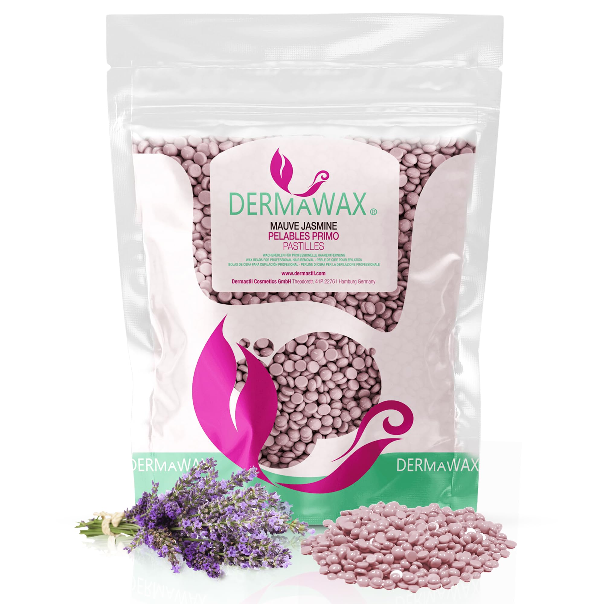 Hard Wax Beads for Hair Removal, Mauve Jasmine Stripless Film Formula for Full Body Use, Face Legs Armpits Bikini Line, Professional Quality for Women and Men, Dermawax, Made in Italy, 1kg