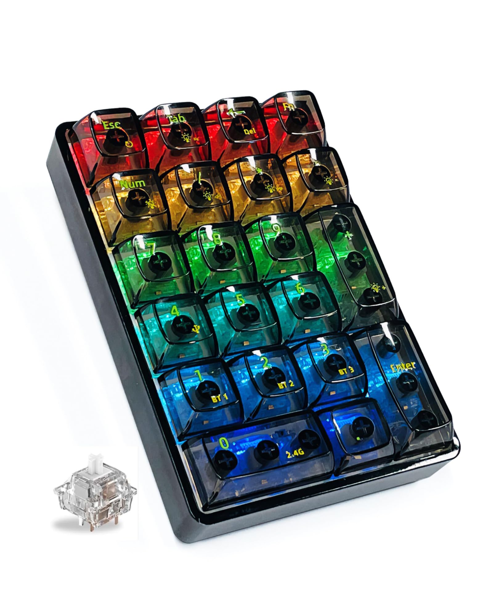 Photo 1 of SOLAKAKA K21 RGB Backlit Tri-Mode Transparent Wireless Mechanical Number Pad Supports 3 BT/2.4GHz/Type C Wired,Hot Swappable 21 Keys Mechanical Numpad with Transparent Keycaps Black