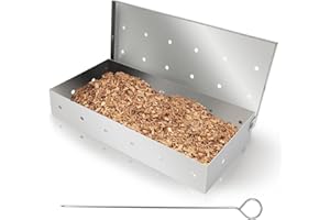 NIUOHOY BBQ Grill Smoker Box Smoker Boxes for Gas Grilling Wood Chip Smoker Box Stainless Steel Smoking Box with BBQ Skewer, for Barbecue, Grill Accessories for Charcoal and Gas Grill