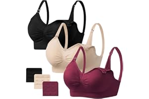 Angelhood Womens Seamless Sleep Nursing Bra,Breastfeeding Maternity Bra with Remove Bra Pads Extenders Pack of 3
