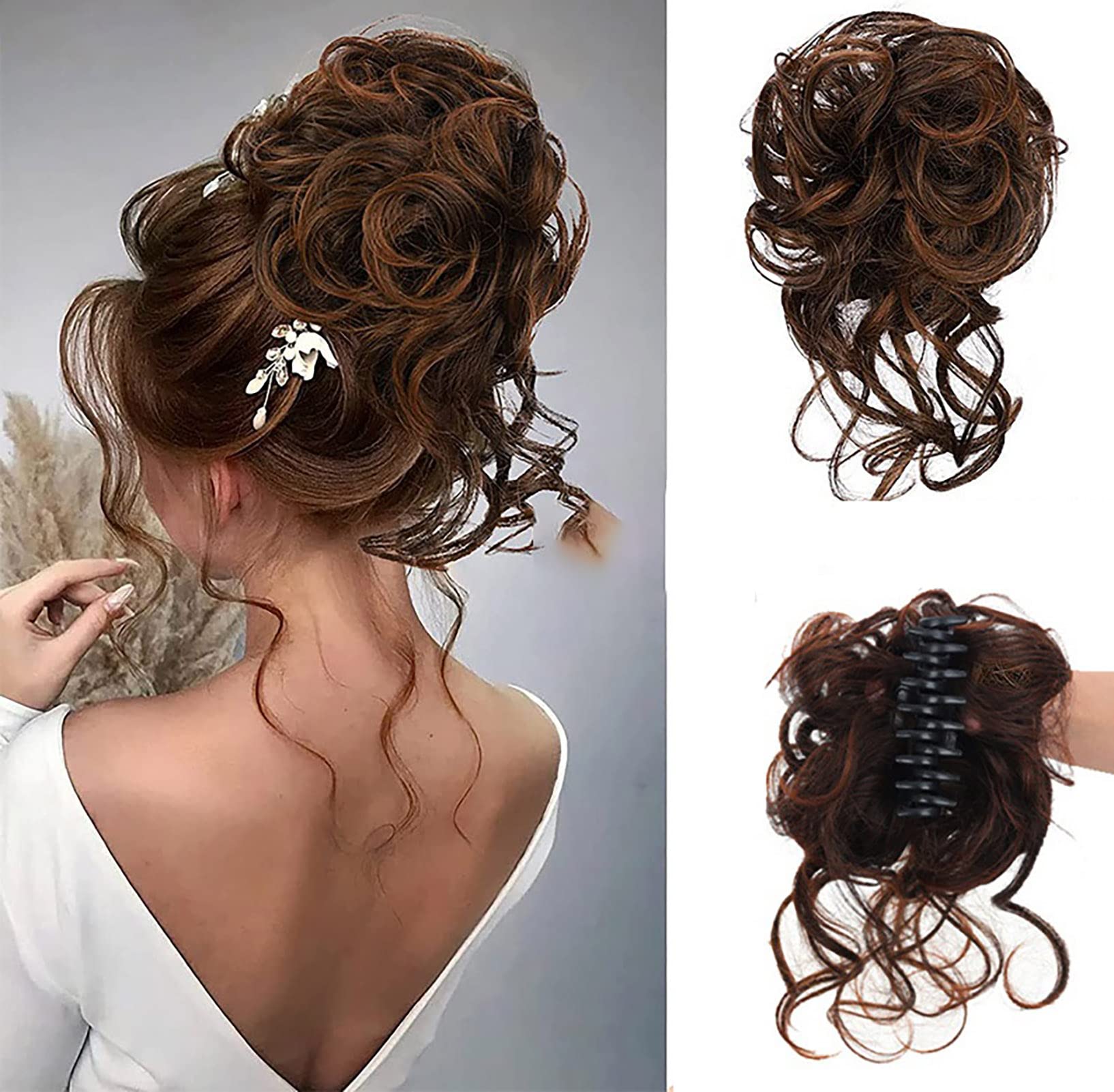 Faringoto Synthetic Hair Bun Messy Scrunchies Hairpiece Accessories Claw Clip