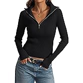 Prettywear 2025 Women's Half Zip Pullover Sweaters V Neck Collared Long Sleeve Ribbed Knit Fall Tops Dressy Casual