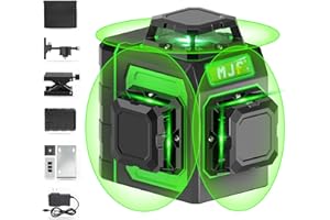 MJF Laser Level, 12 Green Cross Line, 3D Lasers with Self-leveling, Pocket Size, High Accuracy Nivel Level, with Rechargeable Long-Lasting Battery, Ideal for Construction and Home Décor