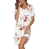 Kabento Nightgowns for Women Soft Cotton Sleep Shirts Short Sleeve Sleepwear S-XXL