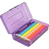 DANRONG Colored Plastic Pencil Box, Large Capacity Pencil Case, Pencil Boxs for Kids Adults, Hard Crayon Box Storage with Sna