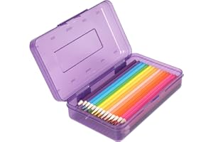 DANRONG Colored Plastic Pencil Box, Large Capacity Pencil Case, Pencil Boxs for Kids Adults, Hard Crayon Box Storage with Sna