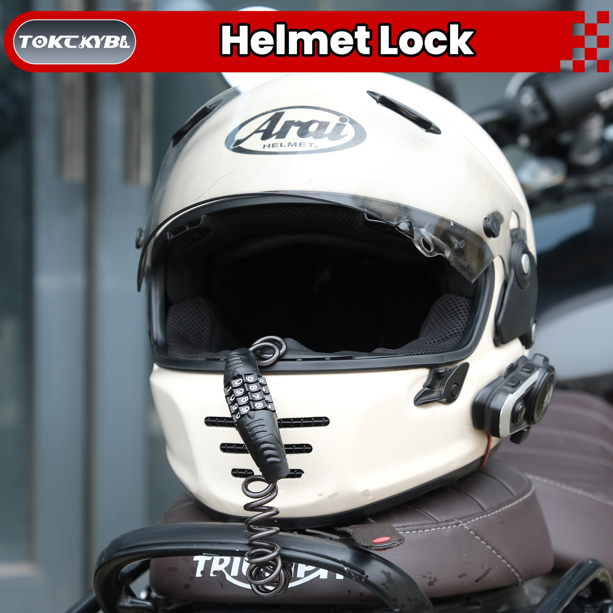 TOKCKYBL Motorcycle Lock, Heavy Duty Anti Theft Helmet, Brake and Handlebar Lock, Universal for Motorcycles, ATVs, Dirt Bikes, Mopeds，Scooters, Red