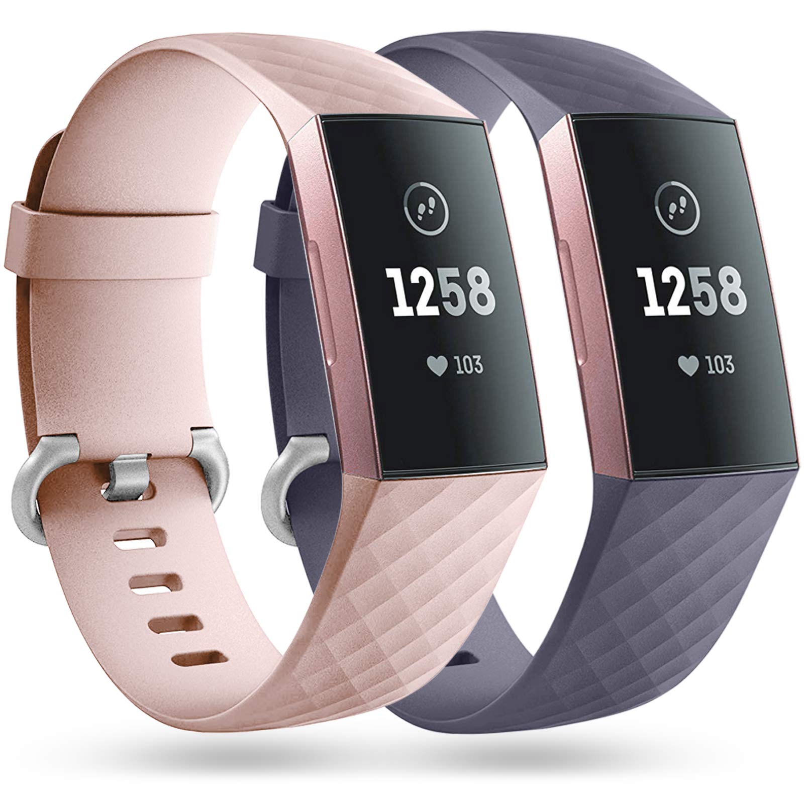 Faliogo 2 Pack Replacement Bands Compatible with Fitbit Charge 3 Bracelet/Fitbit Charge 4 Bracelet, Classic Sport Bands for Women Men, Small Pink/Blue Grey