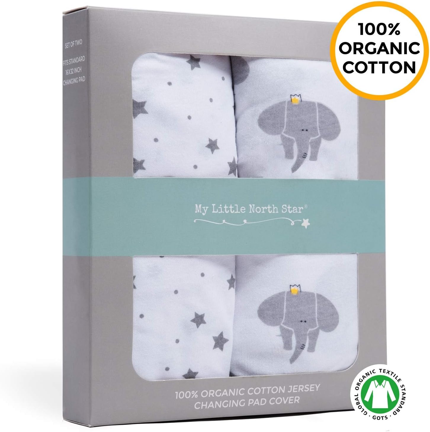 Changing Pad Cover Set - 100% Organic Jersey Cotton - 2 Pack Unisex Design Gray and White - Best Baby Shower Gift Perfect for Bassinet Sheets for Boy or Girl 16X32 - by My Little North Star