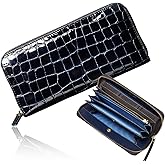 VOICE Align type Long wallet Leather made by MASINI in Italy Cowhide ART.Stain Glass Women's Elegant and easy to use Vertical card case IN gift box (Navy)