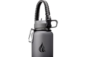 HYDRO CELL Paracord Handle for Wide Mouth Water Bottles - Carrier Strap w/Attachment Ring and Carabiner Accessory. Compatible w/ 64oz, 40oz 32oz, 24oz, 18oz, 14oz Insulated Bottles