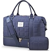 LOVEVOOK Puffer Weekender Bags for Women with Shoe Compartment, Carry On Overnight Bag, Hospital Bag for Labor and Delivery, Gym Duffel Bag with Wet Pocket,2Pcs Set