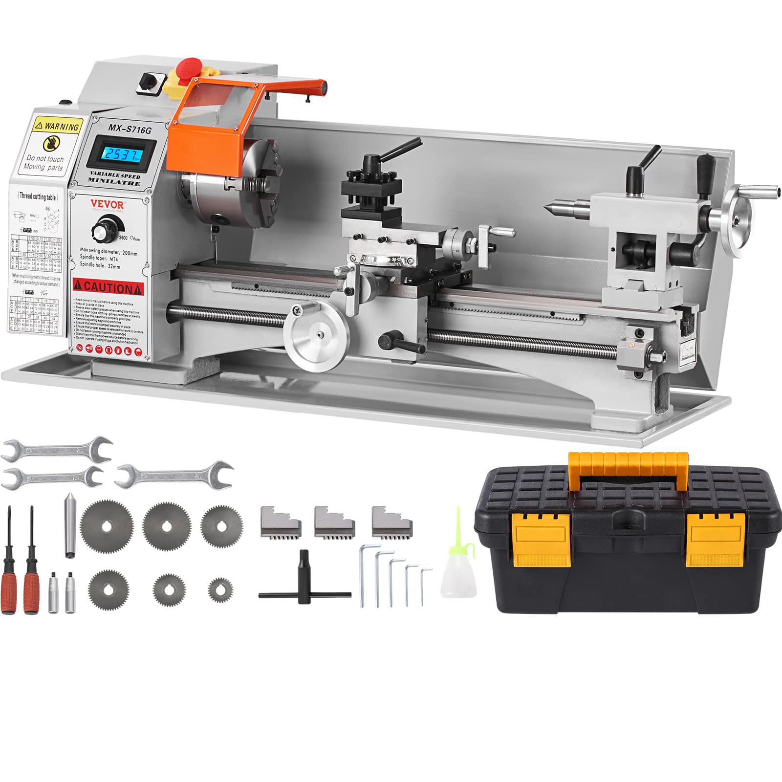 Photo 1 of VEVOR Mini Metal Lathe Machine, 7'' x 16'', 800W Precision Benchtop Power Metal Lathe, 150-2500 RPM Continuously Variable Speed, with 3.9'' 3-jaw Metal Chuck Tool Box for Processing Precision Parts