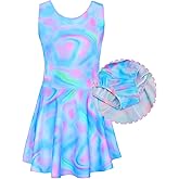 Girls Swimsuits Kids One Piece Sleeveless Swimwear Skirted Bathing Suit Summer Swim Dress with UPF 50+ Sun Protection