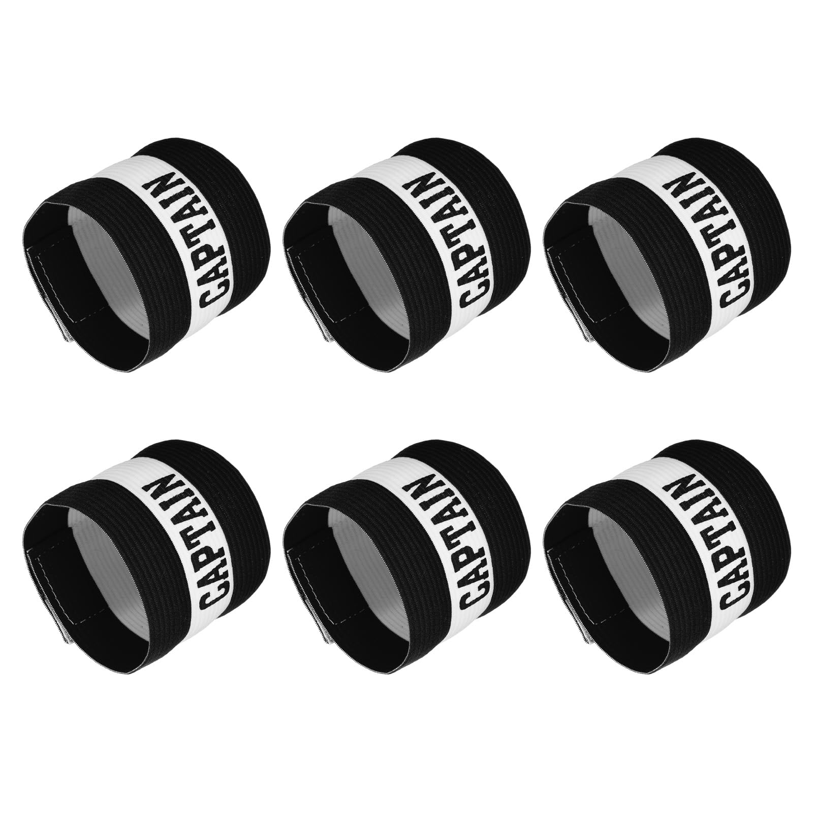 YOKIVE 6 Pcs Captain Armband, Nylon Protective Arm Badge, Adjustable Flexibility, Great for Team Training, Competitions (Black, 11.8 x 3.5 Inch)