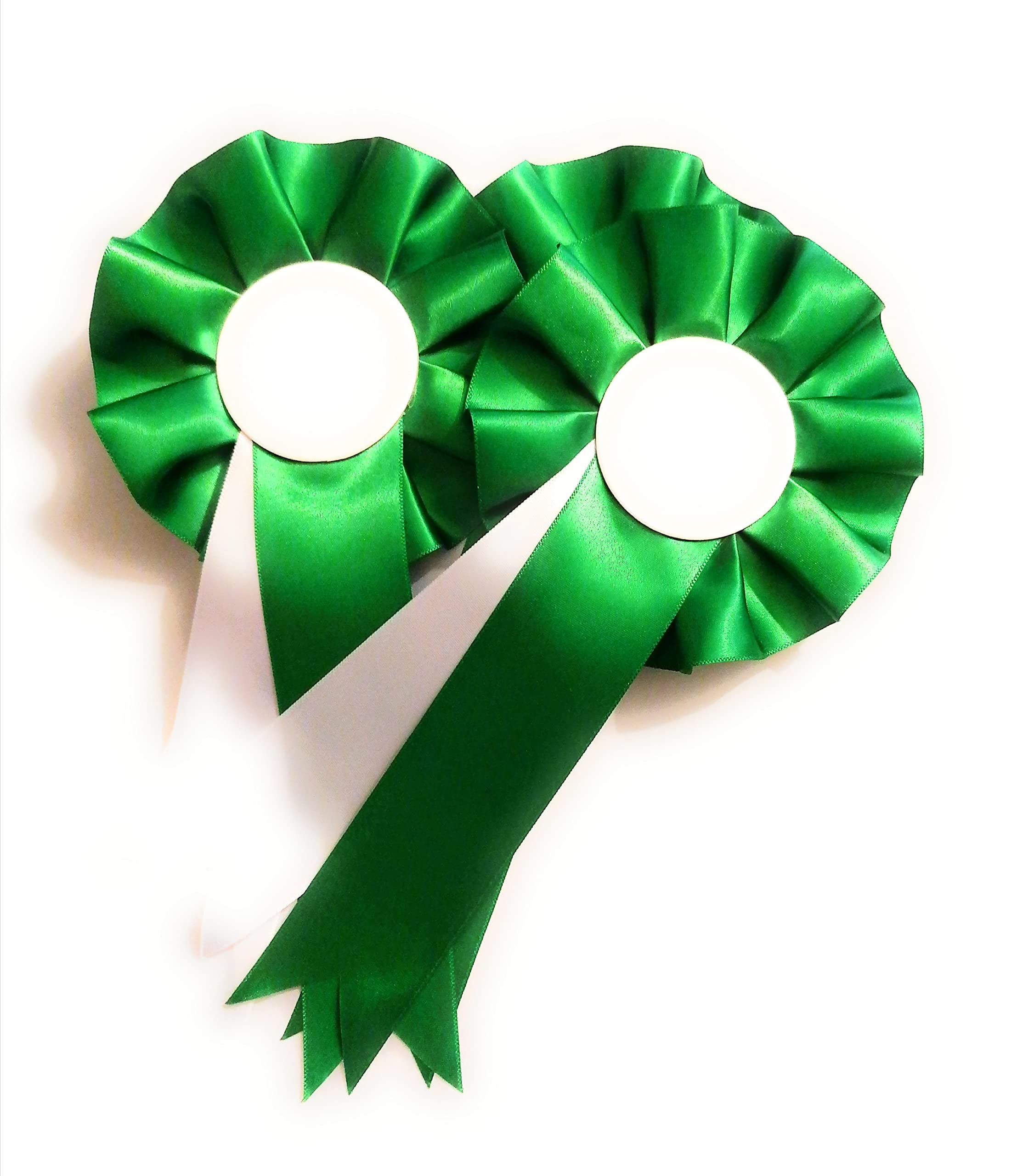 10 X Blank Rosettes In Satin Green and White Rosette Pins School Prizes Sports Celebration Sport Prizes School Competitions Funerals Birthdays Occasions School Awards Sporting Awards Pin