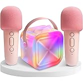 Mini Karaoke Machine with 2 Wireless Microphones, Portable Rechargeable Bluetooth Singing Machine, Small Karaoke Machine for Kids Toddler Toys, Gifts for 3 4 5 6 7 8 9 10 Year Old Girls