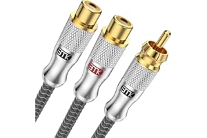 EMK Gold-Plated RCA Y-Splitter 1 Male to 2 Female Extension Cable RCA Splitter - Shielded Design for Subwoofers, TVs, & Home Theaters (1Ft/30CM)