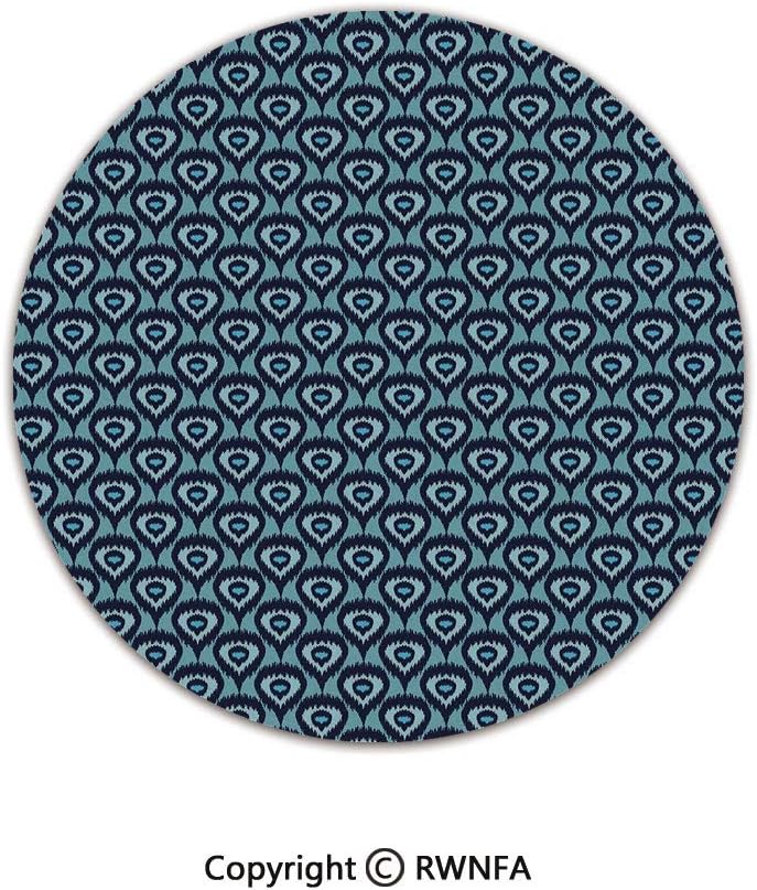 Quality Well Woven Barclay Round Area Rugs,Bohemian Ethnic Pattern Abstract Geometric Elements Soft Peacock Tail Pattern Decorative 2' Diameter Pale Blue Dark Blue,for Kids Room Bedroom Kitchen